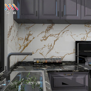 ไวนิลกันน้ำมีกาวในตัวเรขาคณิตลายหินอ่อนวอลล์เปเปอร์สติกเกอร์กันน้ำมันห้องน้ำตกแต่งห้องครัวที่ถอดออกได้ความกว้าง 60 ซม. - Product Image 4