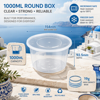 Conteneur alimentaire rond en plastique de 32 oz (1000 ml), jetable, bol rond à emporter avec couvercle
