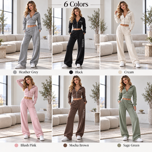 Custom <b>Women</b>’s Two-<b>Piece</b> Tracksuit Set Zip Up Hoodie Crop Top Wide Leg Sweatpants Casual Sport Activewear <b>Outfits</b> Two <b>Piece</b> - Product Image 3