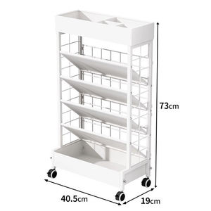 Bookshelf Book Cart Rack Metal Bookcase 5 Tier Holder with Wheels Magazines Files Album <strong>Recipe</strong> Book Storage Organizer - Product Image 2