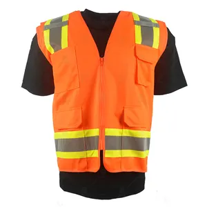 Hi vis-chaleco de seguridad reflectante, ropa de trabajo de alta visibilidad, con cremallera y bolsillos