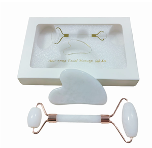 Kit de Belleza <b>Jade</b> Natural Blanco Herramientas Gua Sha y Rodillo Masaje con Caja - Product Image 1