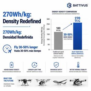 Batterie LiPo semi-solide Battivus 16Ah 22Ah 30Ah 39Ah pour drone, 12S 14S 5C 270Wh/kg, haute puissance, pour UAV de transport lourd - Product Image 3