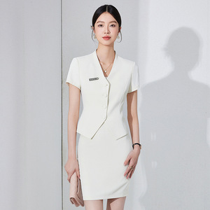 Women's Professional Workwear Short Sleeve Navy Blue Hotel Uniform Polyester Fabric Elegant Design - Product Image 2