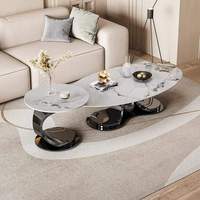Table basse ovale de luxe avec plateau en marbre et base en acier inoxydable doré, meubles de salon, table à thé