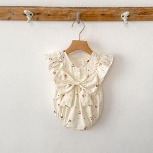 Combinaison en coton pour tout-petits, jolies robes d'été pour bébés filles, style sœur, avec manches courtes imprimées cerises, offre ODM - Product Image 3