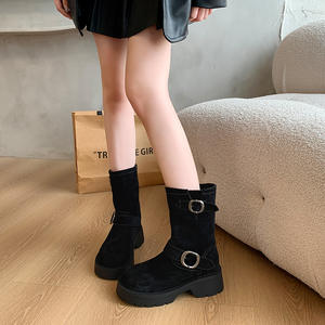 Botines <span class=keywords><strong>de</strong></span> Ante <span class=keywords><strong>para</strong></span> <span class=keywords><strong>Mujer</strong></span> 712-5, Tacón Grueso, Sin Cordones, <span class=keywords><strong>para</strong></span> Pantorrillas Anchas, Calzado Cálido <span class=keywords><strong>de</strong></span> Invierno, Zapatos Cómodos <span class=keywords><strong>de</strong></span> Moda <span class=keywords><strong>para</strong></span> <span class=keywords><strong>Mujer</strong></span>, Suela Gruesa - Product Image 3