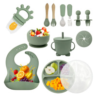 Ensemble de vaisselle pour tout-petits sans BPA, 13 pièces, assiettes, bavoirs, assiette divisée, bol à ventouse, cuillère d'alimentation, ensemble de repas en silicone pour bébé