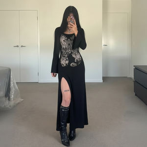 เดรสยาวทรงเอ ผ้าถักพิมพ์ลายสไตล์เรโทร คอปก แขนยาว ปลายระบาย  สำหรับผู้หญิง  ใส่สบายๆ สไตล์สตรีท  ผลิตจากวัสดุธรรมชาติ เป็นมิตรกับสิ่งแวดล้อม - Product Image 5