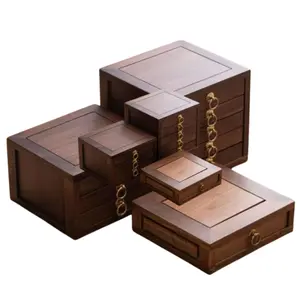 도매 다기능 중국 나무 식품 상자 나무 서랍 정리 차 상자 고급 결혼 생일 선물 보석 보관 상자