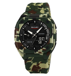 Skmei 2328 Cổ Điển Analog-Kỹ Thuật Số Cổ Tay Đồng Hồ Lớn Hiển Thị Thế Giới Thời Gian Báo Động Quang Dừng Đồng Hồ Sang Trọng Thể Thao Vuông Nhựa - Product Image 5