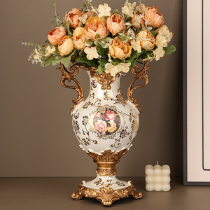 แจกันเรซินยุโรปหรูหราพร้อมจานแกว่งสำหรับตกแต่งดอกไม้แห้งแบบสามมิติสำหรับทางเข้า - Product Image 2