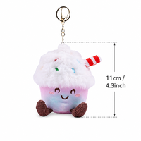 Peluche super douce 100% polyester, poupée en forme de tasse de crème glacée brodée, jouet anti-stress, porte-clés