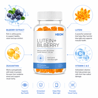 Gummies pour les yeux à marque privée OEM, supplément de lutéine et de myrtille avec zéaxanthine, vitamine C et zinc pour le soutien de la vision, 60 unités