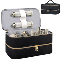 Sac cosmétique en cuir PU double couche 35x18x16cm, support pour sèche-cheveux, organiseur de voyage, sac à main pour filles, 2 couleurs, vente en gros OEM