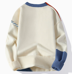 Men Color Block Knit Sweater Cable Pattern <b>Pullover</b> Long Sleeve Crew Neck Patchwork <b>Jumper</b> for Autumn - Product Image 4
