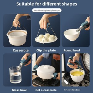 Ensemble de 3 pinces à vaisselle en métal antidérapantes anti-brûlure pour cuisine, idéales pour la cuisson à la vapeur et la manipulation sûre des plats - Product Image 4