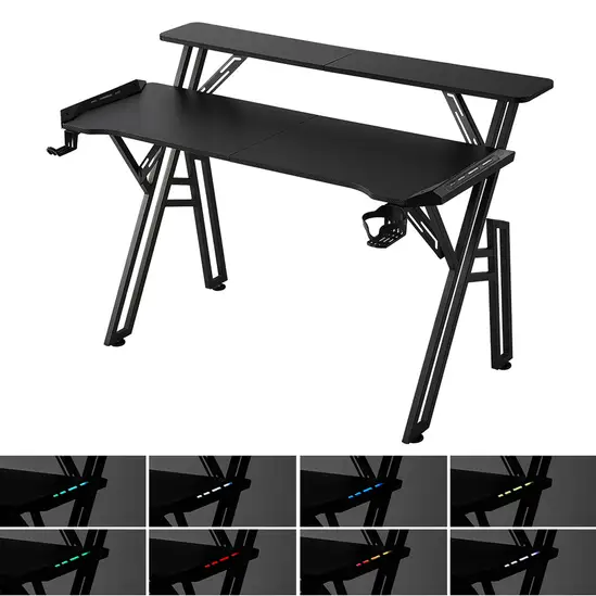 Cheapest Price Anji Office Gaming Desk with LED Lights and Monitor Stand Black Desktop Simple Game Room Computer Gaming Desk