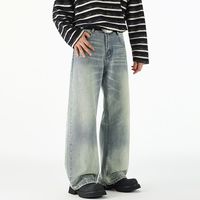 Pantalon en jean évasé délavé et vieilli pour homme, style rétro américain, coupe droite ample et large, printemps/automne