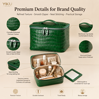 Tas Kosmetik Kulit Asli Yiku Motif Buaya Dengan Pegangan Atas, Penutup Ritsleting, Organizer Makeup Portabel Untuk Perjalanan