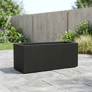 Jardinera Rectangular Negra Minimalista de Hormigón para Uso en Exteriores, Jardín, Flores y Plantas Verdes - Product Image 3