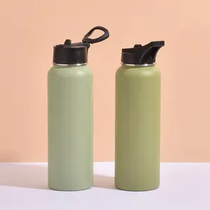Edelstahl-Wasser flasche mit Stroh deckel-Klappdeckel-Isolierte Sport wasser flaschen mit weitem Mund