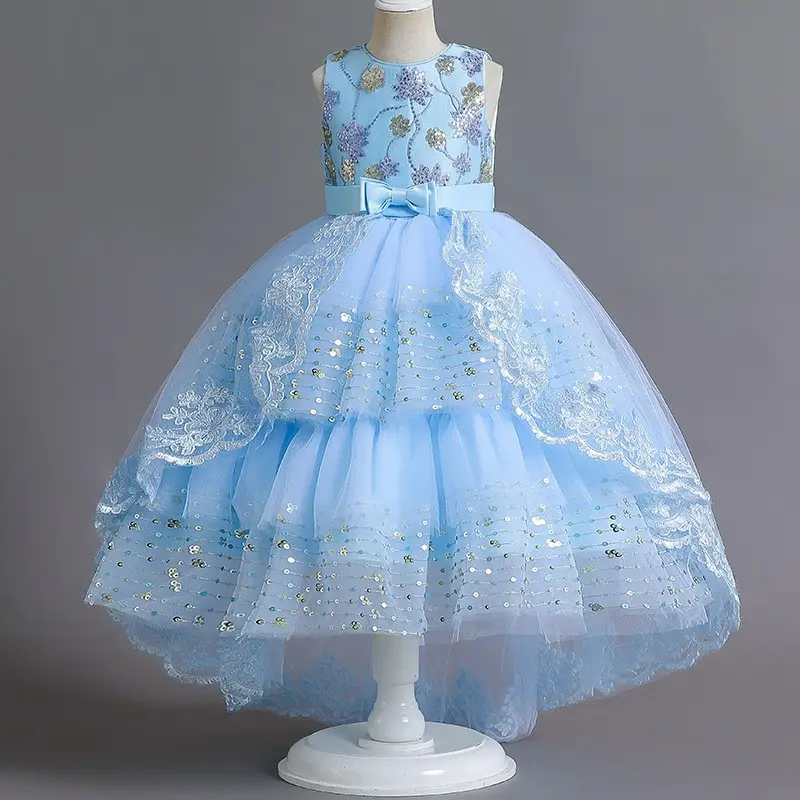 GBQ09 yeni prenses dantel çiçek nakış parti Pageant çocuklar elbiseler