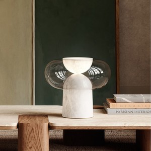 Lampe de table en marbre 40x45cm, source de lumière LED, base d'ampoule E27, commande par interrupteur, pour salon, chambre à coucher, style design - Product Image 1