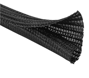Funda de Cable trenzado, resistente al calor, extensible, negro, PET