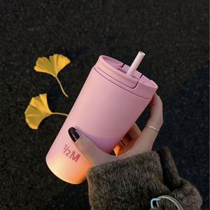 304 Stainless Steel <b>Vacuum</b> Insulated Coffee Cup with Straw & Graduations <b>Portable</b> Modern Minimalist Design for Outdoor Travel - Product Image 4