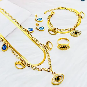 HC Fashion trend 18k gold Stainless steel Lucky Eye Bracelet Jewelry Venus Moon Dev Eye Necklace Ring set Sapphire Dev Eyes