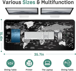 Tapis de souris de jeu carte du monde <span class=keywords><strong>XXL</strong></span> 35.4x 15.7in Base en caoutchouc antidérapante avec bords cousus Tapis de souris étanche pour bureau pour joueurs - Product Image 3