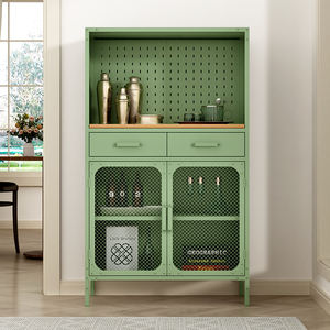 Кухонный металлический шкаф для хранения с выдвижными ящиками и сетчатыми дверями-органайзер для посуды с порошковым покрытием, барный шкаф - Product Image 3