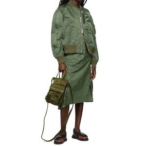 Chaqueta de Exterior Personalizada para Mujer, Color Verde Militar, Mangas Largas, Chaqueta Bomber de Nylon Twill, Cortavientos - Product Image 5