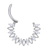 Boucles d'oreilles classiques pour femme en titane ASTM F136 Eternal Metal, avec fermoir segment articulé unique et zircon marquise transparent 5A