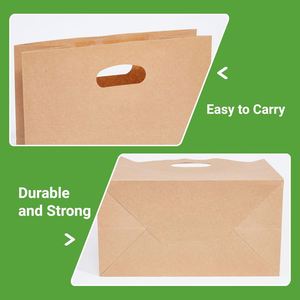 Wholesale Custom Printed <b>Biodegradable</b> Brown Kraft Paper Bags with Die-Cut Handle for Food Lunch Pizza Delivery <b>Packaging</b> - Product Image 6