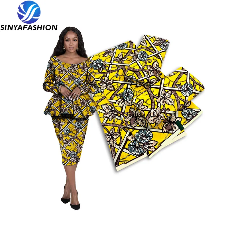 Sinya Gros Haute Qualité Africaine Wax Prints Tissu 6 Mètres Offre Spéciale Ankara Réel Cire Coton Cire