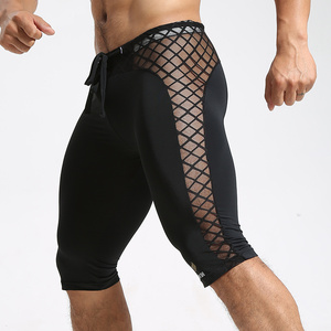 Boxer <span class=keywords><strong>sexy</strong></span> en nylon taille moyenne pour hommes, caleçon de compression en soie de glace, collants de sport respirants pour la course à pied, couleur unie, confortable pour les gays - Product Image 1
