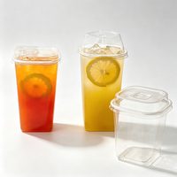 Gobelet carré en PET transparent écologique, jetable, avec couvercle, pour boissons froides, thé au lait, café, thé au citron, gobelet en plastique, vente en gros