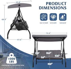 Balançoire <span class=keywords><strong>de</strong></span> véranda extérieure avec auvent et support, balançoire <span class=keywords><strong>de</strong></span> patio 3 places pour adultes, balançoire-lit convertible 2 en 1 avec porte-gobelet - Product Image 2