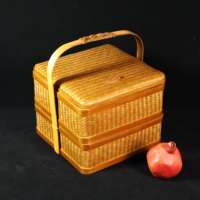 Panier de rangement rectangulaire flexible en bambou tressé 100 % naturel et écologique avec poignée – Panier cadeau durable