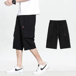 Short Cargo pour hommes, décontracté, ample, respirant, noir uni, 6 poches, Capri, nouveau,