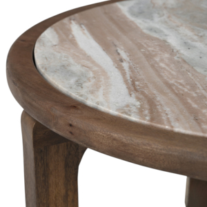 Tavolino Laterale in Legno con Piano in Marmo, Tavolo d'Appoggio in Legno di Mango con Design Sovrapposto per Arredamento Soggiorno - Product Image 5