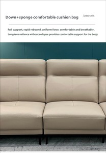 Canapé 3 <span class=keywords><strong>places</strong></span> en cuir véritable italien minimaliste, cuir de vachette de première qualité, éponge haute densité et résiliente, pieds en bois massif, grand canapé - Product Image 2