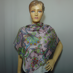 Lady's Lightweight 100% Pure Silk Shawl <b>Scarf</b> <b>Long</b> Square with Geometric Paisley and Flower Print Adult Department - Product Image 1