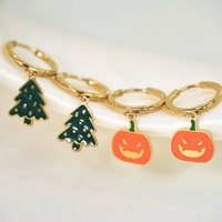Seri Anting Wanita Bertema Natal Kartun Lucu Terbuat dari Baja Tahan Karat Lapisan Emas 14k dengan Lapisan Drip-glaze Warna-warni