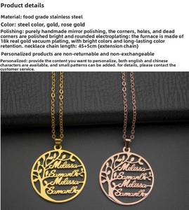 Collana con Ciondolo Personalizzato in Acciaio Inox Placcato Oro, Albero Genealogico con Nomi per Donne - Product Image 6