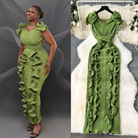 Robe Midi Plissée Élégante pour Femme Empire 3D Robe Longue en Dentelle à Volants