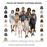 Nouveau modèle Printemps 2026 T-shirt en coton uni à manches longues, double fil épais 305G, effet vieilli, coupe ample, style vintage et urbain tendance