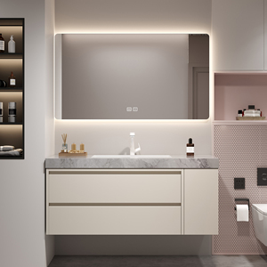 Meuble-lavabo de salle de bain avec vasque simple/double personnalisable, meuble-lavabo mural en bois massif de 36 à 92 pouces avec <span class=keywords><strong>miroir</strong></span> intelligent anti-buée - Product Image 2